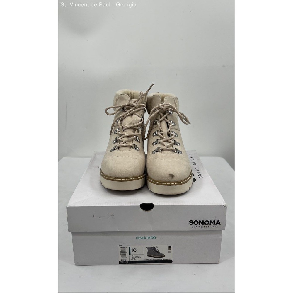 Sonoma Beige Vegan Leather Margarita Sherpa Trim Hiking Combat Boot Women 10